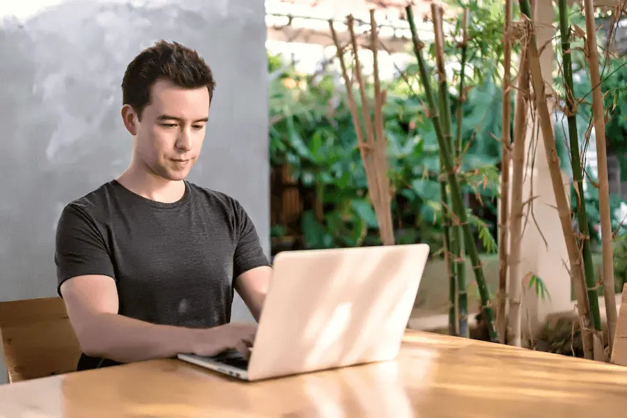 Founder working at a laptop